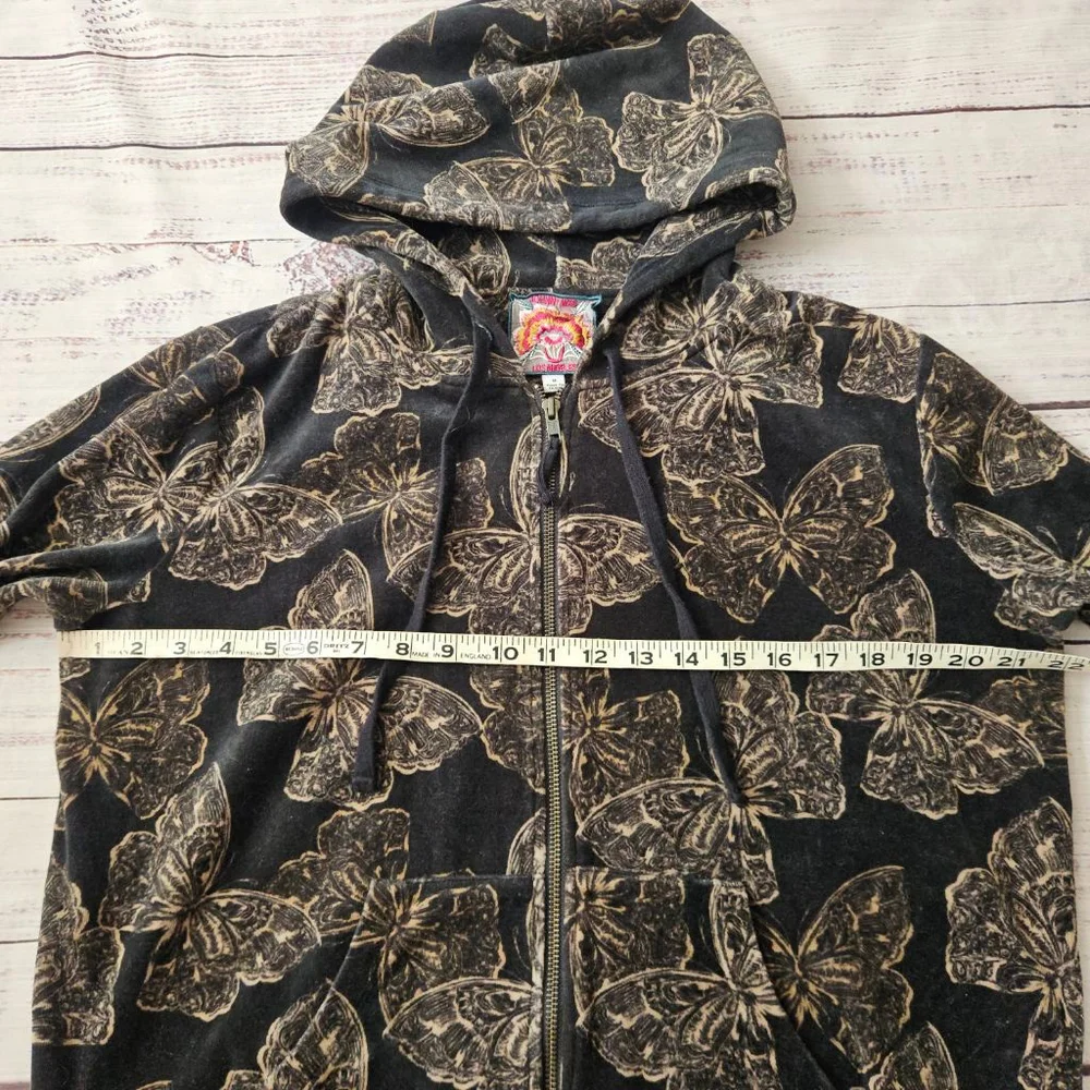 Johnny Was Zuri Modern Velour Butterfly Zip Up Hooded Jacket Womens Medium Black - Picture 5 of 6